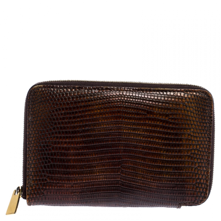 مملوكة مسبقًا Celine Brown Lizard Zip Around Wallet