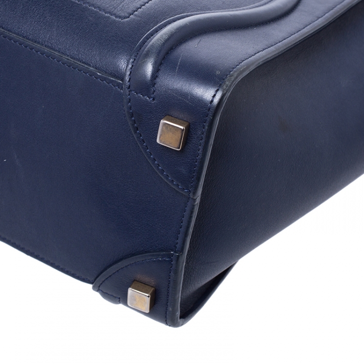 Pre Owned Celine Navy Blue Leather Micro Luggage Tote