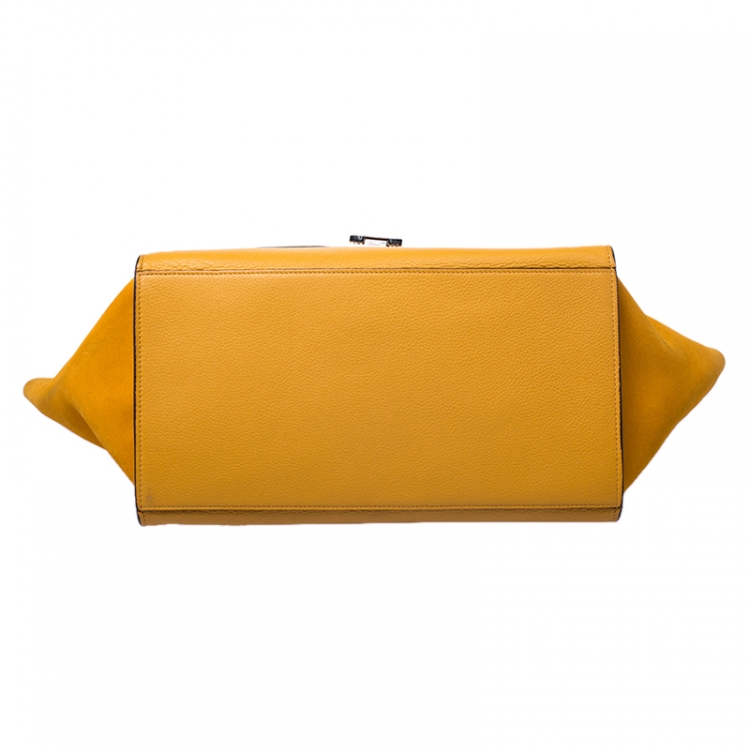 Pre Owned Celine Mustard Leather and Suede Medium Trapeze Bag