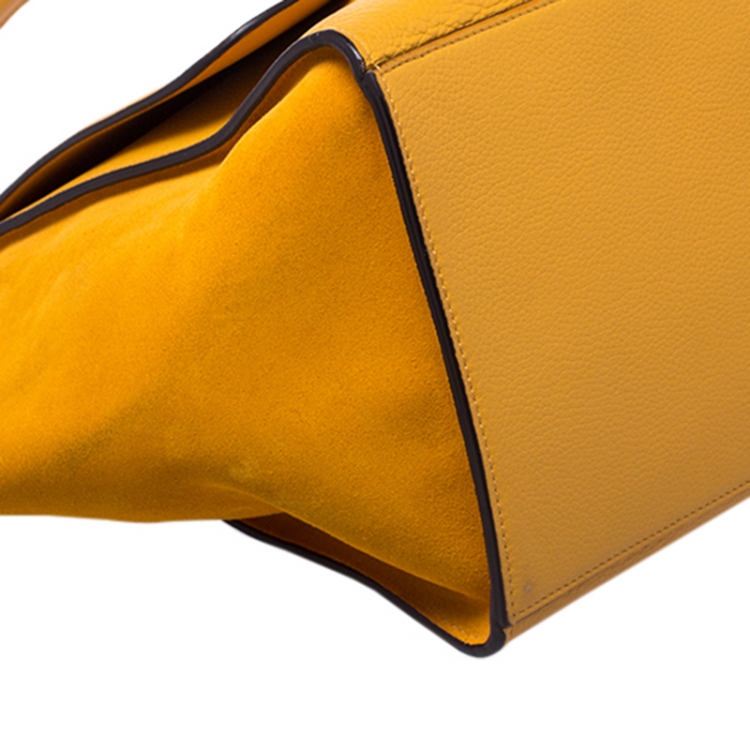 Pre Owned Celine Mustard Leather and Suede Medium Trapeze Bag