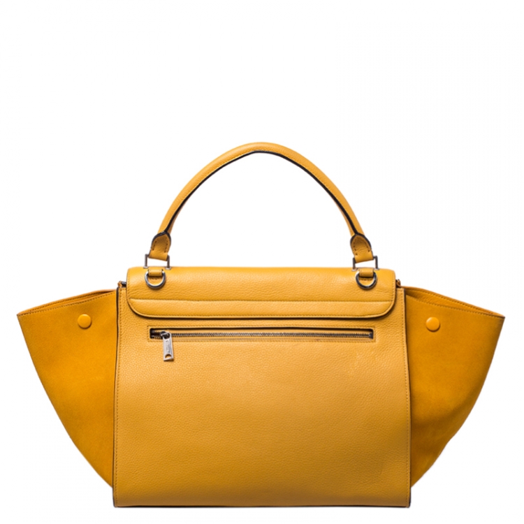 Pre Owned Celine Mustard Leather and Suede Medium Trapeze Bag