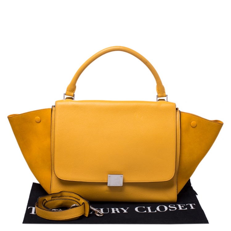 Pre Owned Celine Mustard Leather and Suede Medium Trapeze Bag