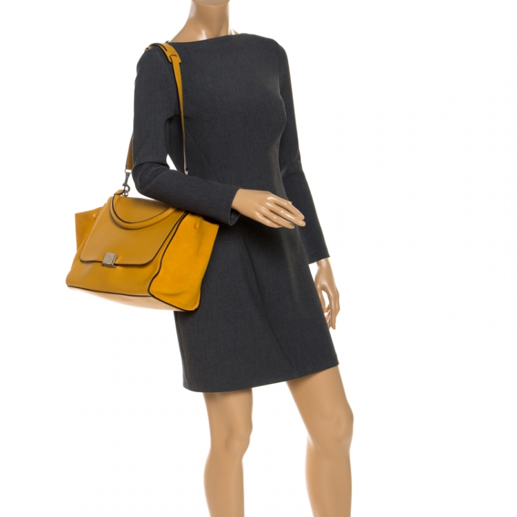Pre Owned Celine Mustard Leather and Suede Medium Trapeze Bag