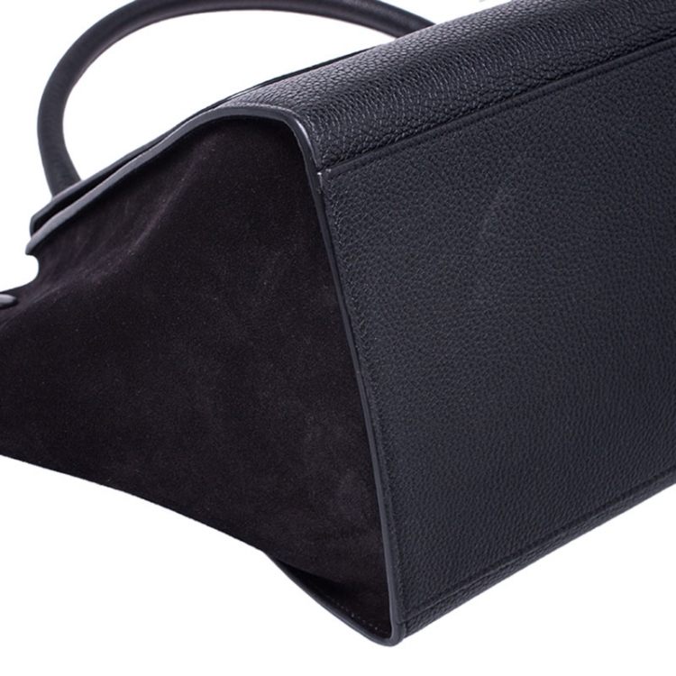Pre Owned Celine Black Leather and Suede Small Trapeze Bag