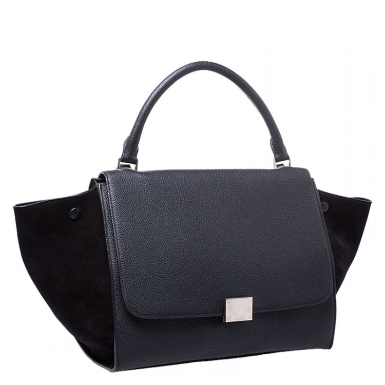 Pre Owned Celine Black Leather and Suede Small Trapeze Bag