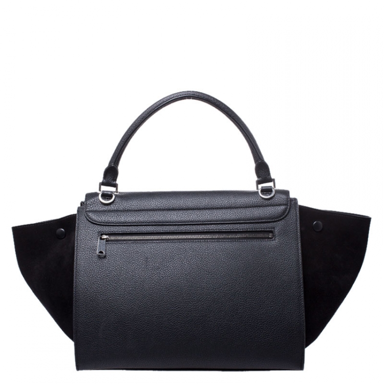 Pre Owned Celine Black Leather and Suede Small Trapeze Bag