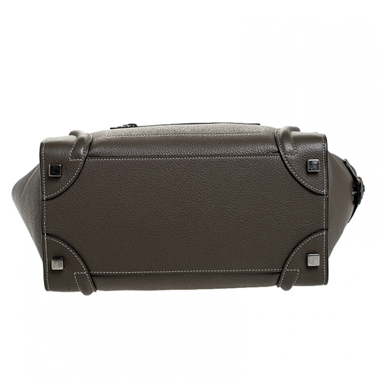 Pre Owned Celine Taupe Leather Micro Luggage Tote 