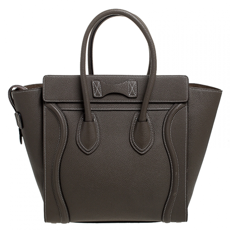 Pre Owned Celine Taupe Leather Micro Luggage Tote 