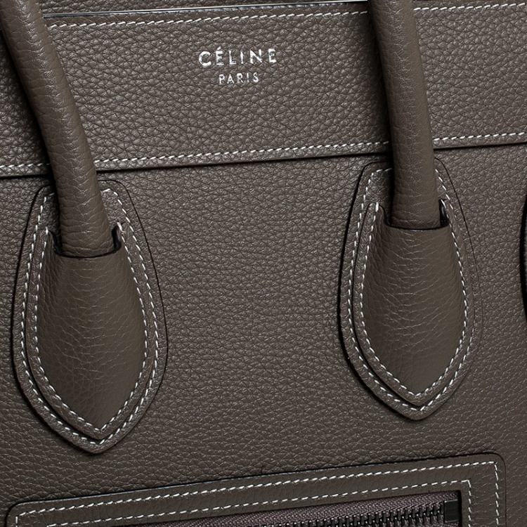 Pre Owned Celine Taupe Leather Micro Luggage Tote 