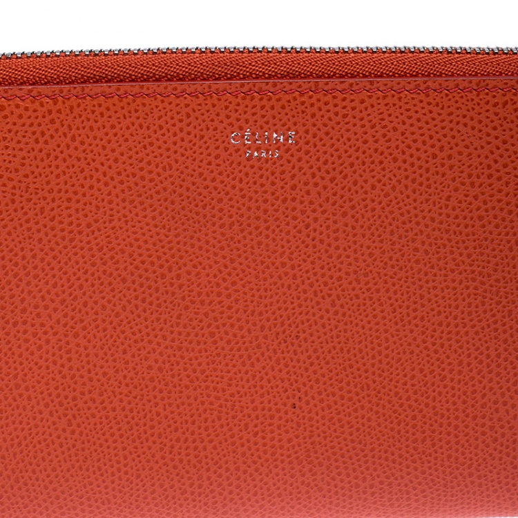 Pre Owned Celine Orange Leather Multi-Function Zip Around Wallet