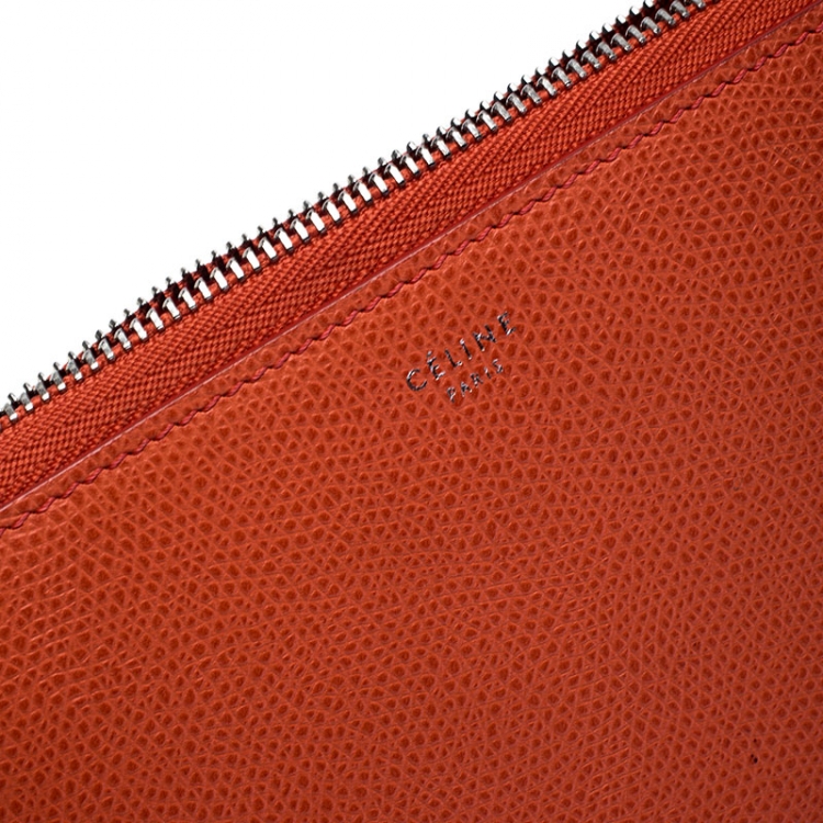 Pre Owned Celine Orange Leather Multi-Function Zip Around Wallet
