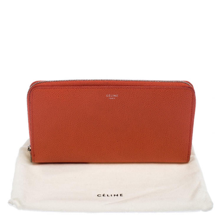 Pre Owned Celine Orange Leather Multi-Function Zip Around Wallet