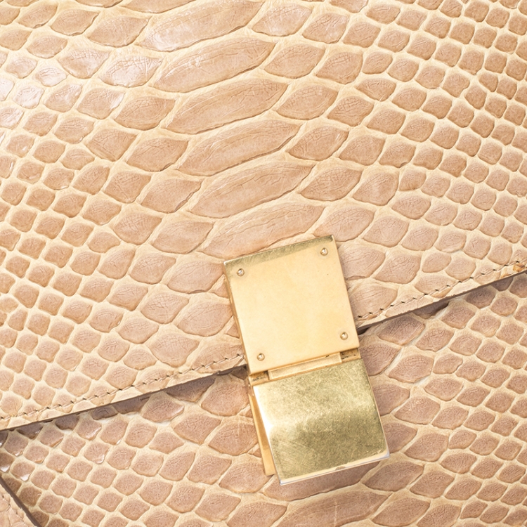 Pre Owned Celine Beige Python Medium Classic Box Shoulder Bag
