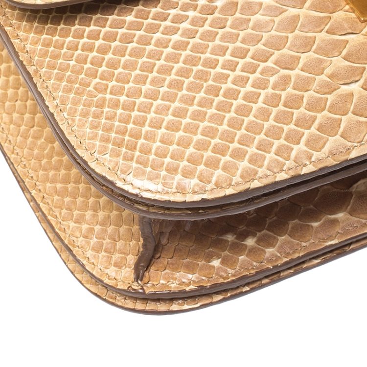 Pre Owned Celine Beige Python Medium Classic Box Shoulder Bag