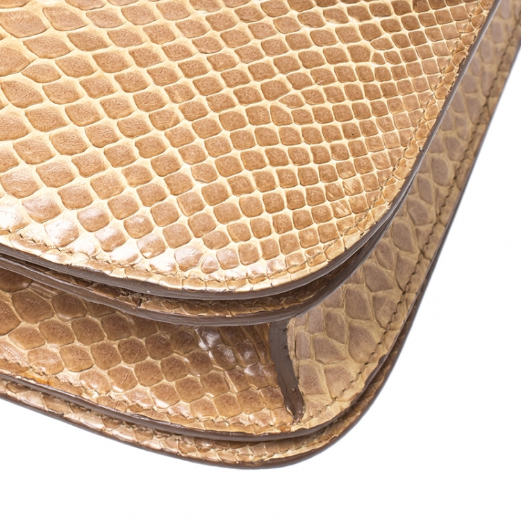 Pre Owned Celine Beige Python Medium Classic Box Shoulder Bag