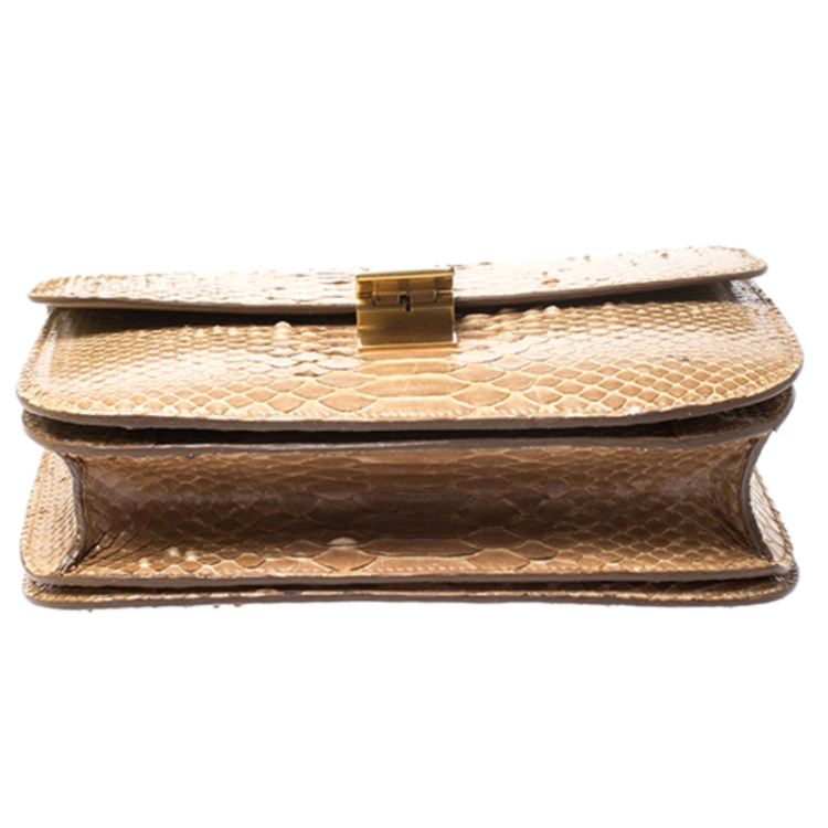 Pre Owned Celine Beige Python Medium Classic Box Shoulder Bag