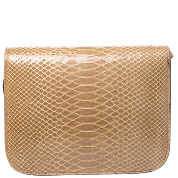 Pre Owned Celine Beige Python Medium Classic Box Shoulder Bag