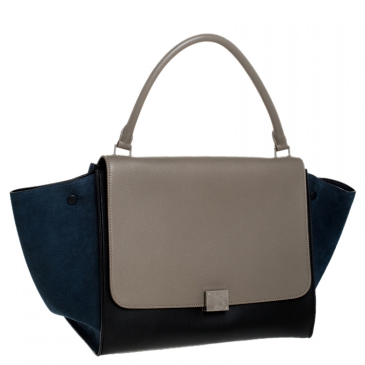 Pre Owned Celine Tri Color Leather and Suede Large Trapeze Bag