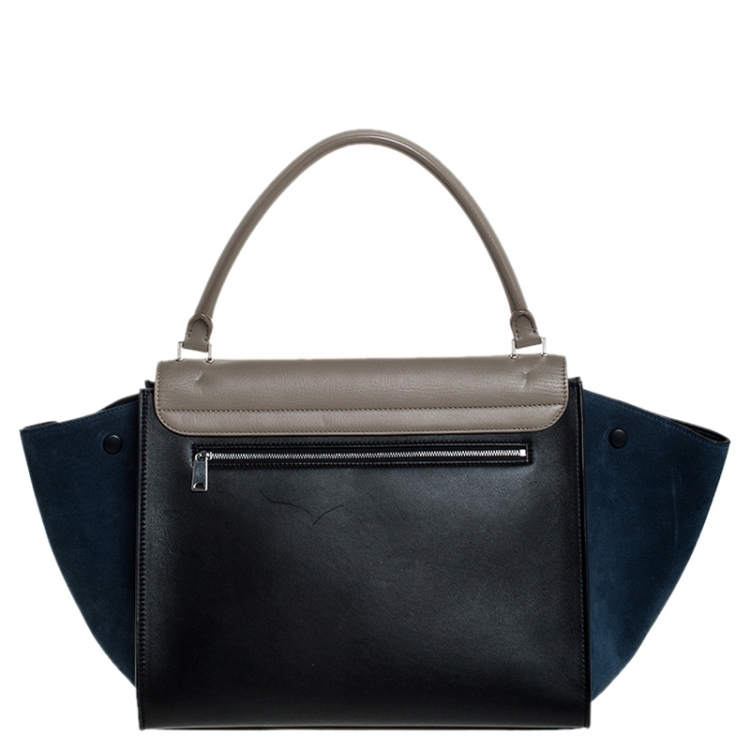 Pre Owned Celine Tri Color Leather and Suede Large Trapeze Bag