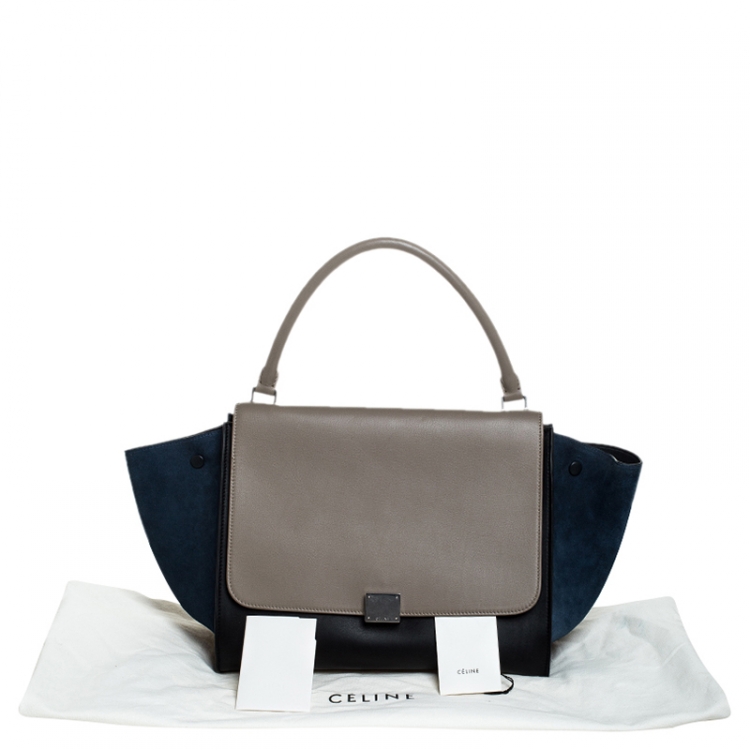 Pre Owned Celine Tri Color Leather and Suede Large Trapeze Bag