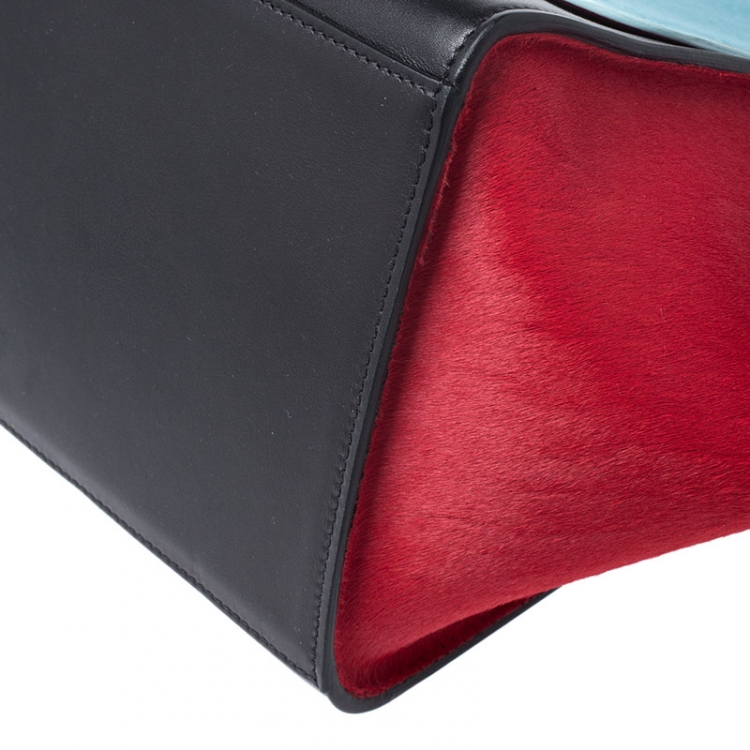 Pre Owned Celine Tricolor Leather and Calfhair Medium Trapeze Bag