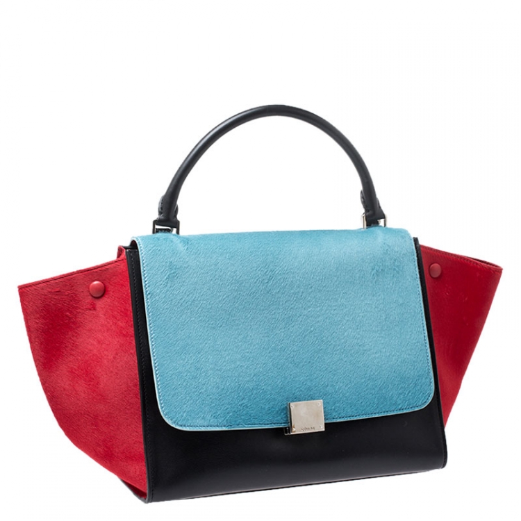 Pre Owned Celine Tricolor Leather and Calfhair Medium Trapeze Bag