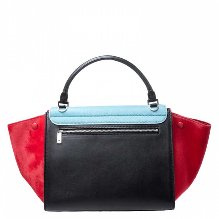 Pre Owned Celine Tricolor Leather and Calfhair Medium Trapeze Bag