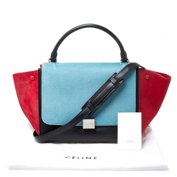 Pre Owned Celine Tricolor Leather and Calfhair Medium Trapeze Bag