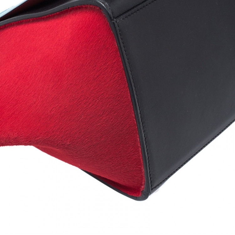 Pre Owned Celine Tricolor Leather and Calfhair Medium Trapeze Bag