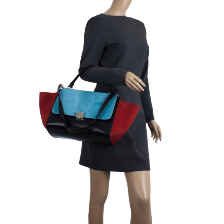 Pre Owned Celine Tricolor Medium Pony Hair Trapeze Bag