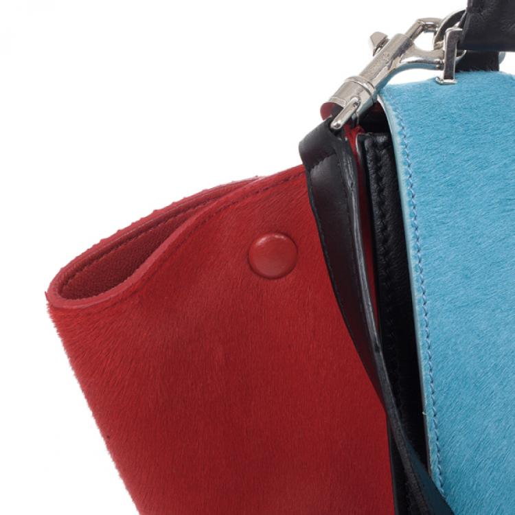 Pre Owned Celine Tricolor Medium Pony Hair Trapeze Bag