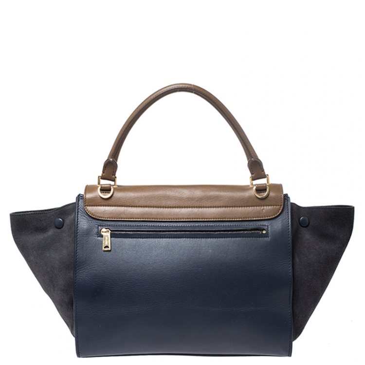 Pre Owned Celine Tricolor Leather and Suede Medium Trapeze Bag