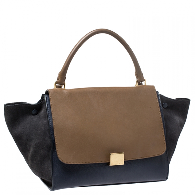 Pre Owned Celine Tricolor Leather and Suede Medium Trapeze Bag