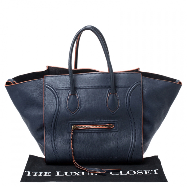Pre Owned Celine Navy Blue Leather Medium Phantom Luggage Tote 