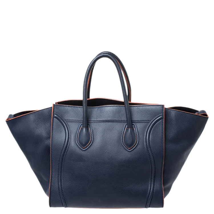 Pre Owned Celine Navy Blue Leather Medium Phantom Luggage Tote 