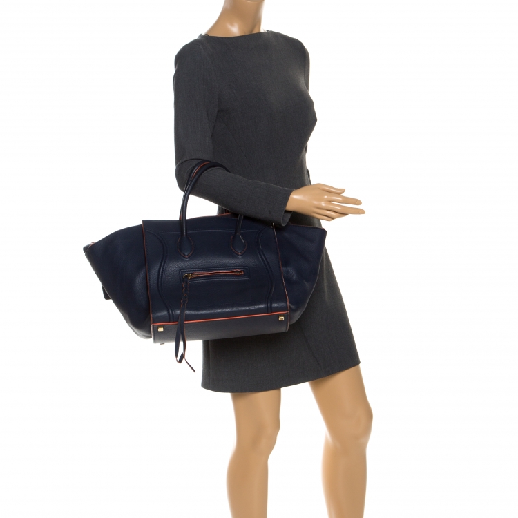 Pre Owned Celine Navy Blue Leather Medium Phantom Luggage Tote 