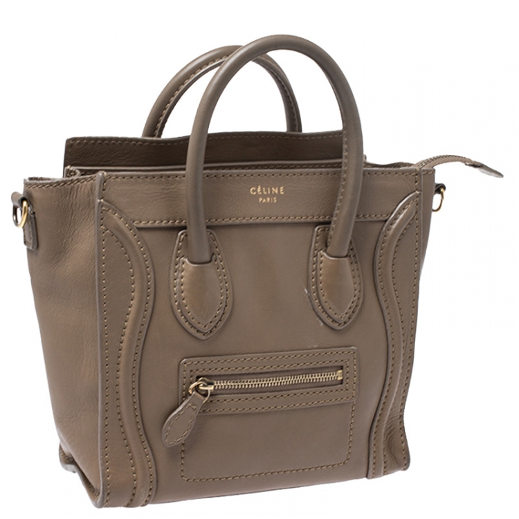 Pre Owned Celine Beige Leather Nano Luggage Tote