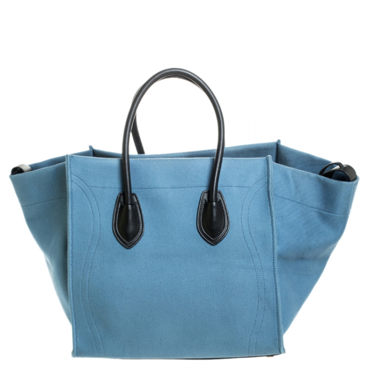 Pre Owned Celine Light Blue Denim Medium Phantom Luggage Tote