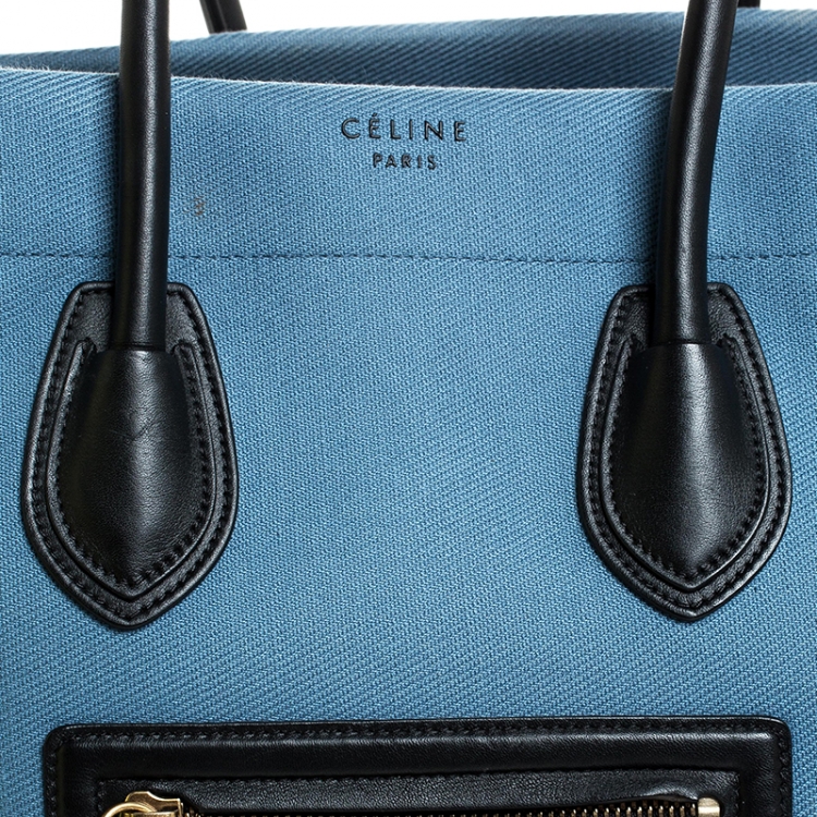 Pre Owned Celine Light Blue Denim Medium Phantom Luggage Tote