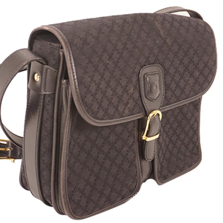 Pre Owned Celine Black Macadam Canvas Shoulder Bag