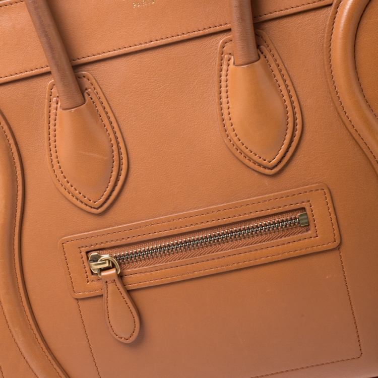 Pre Owned Celine Tan Leather Micro Luggage Tote