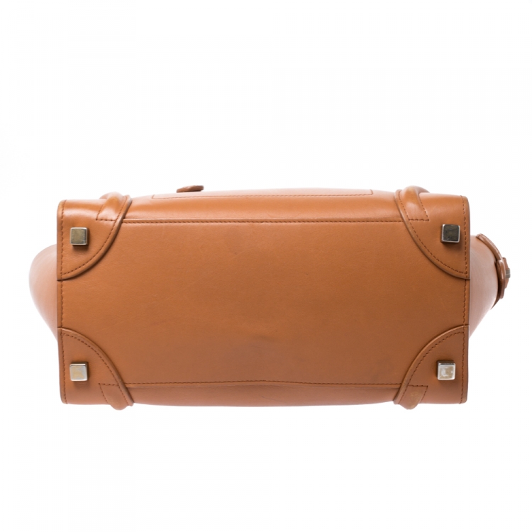 Pre Owned Celine Tan Leather Micro Luggage Tote