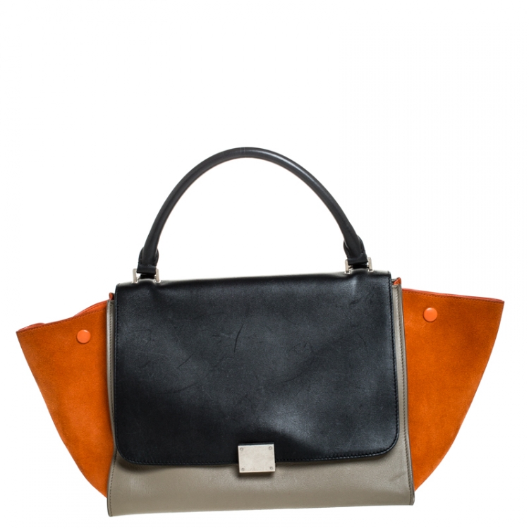 Celine Tri Color Leather and Suede Medium Trapeze Bag Celine