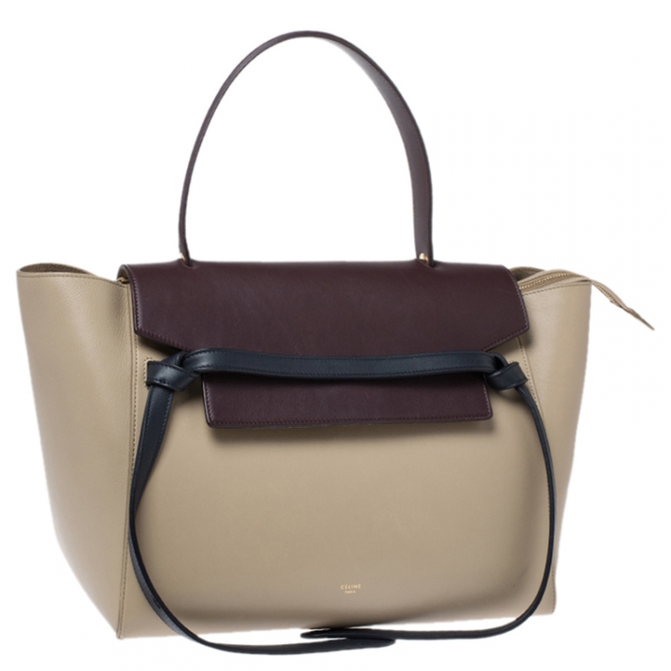 Pre Owned Celine Beige/Burgundy Leather Nano Belt Bag
