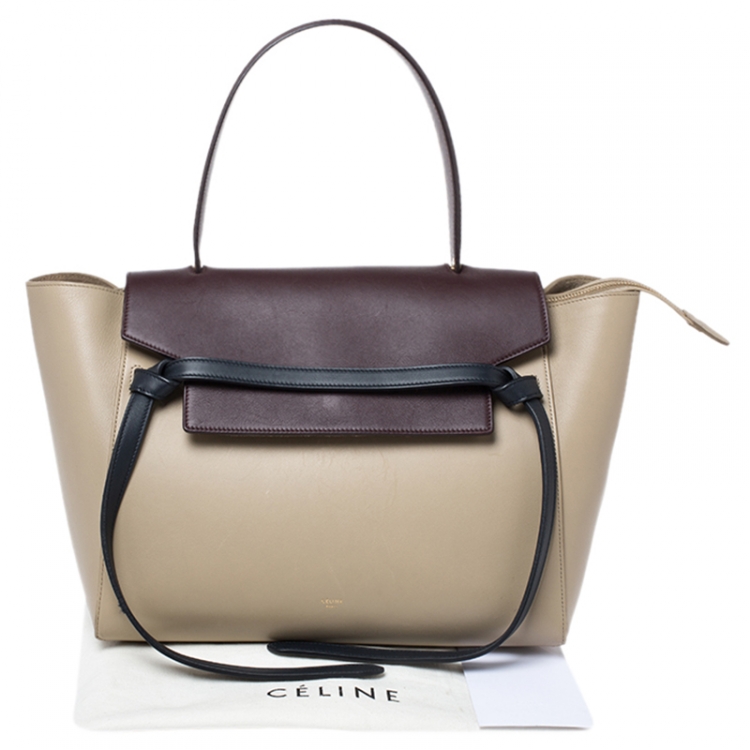Pre Owned Celine Beige/Burgundy Leather Nano Belt Bag