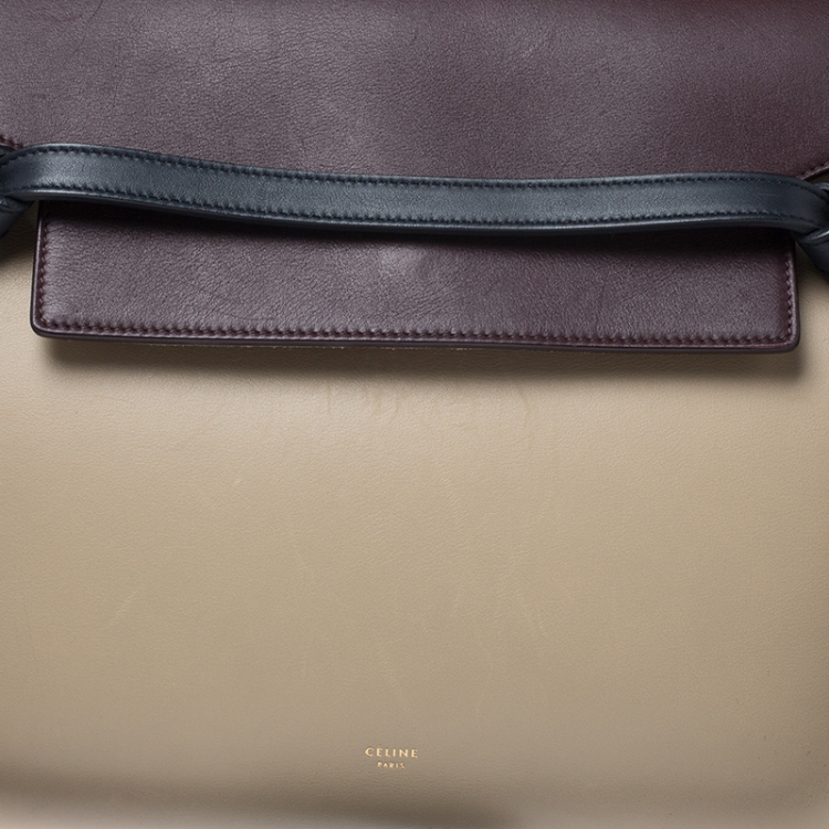 Pre Owned Celine Beige/Burgundy Leather Nano Belt Bag