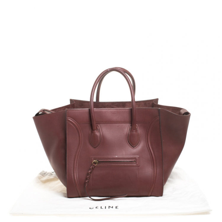 Pre Owned Celine Burgundy Leather Medium Phantom Luggage Tote 