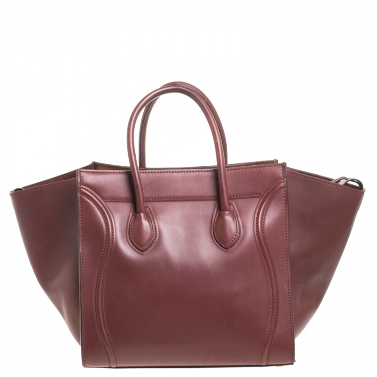 Pre Owned Celine Burgundy Leather Medium Phantom Luggage Tote 