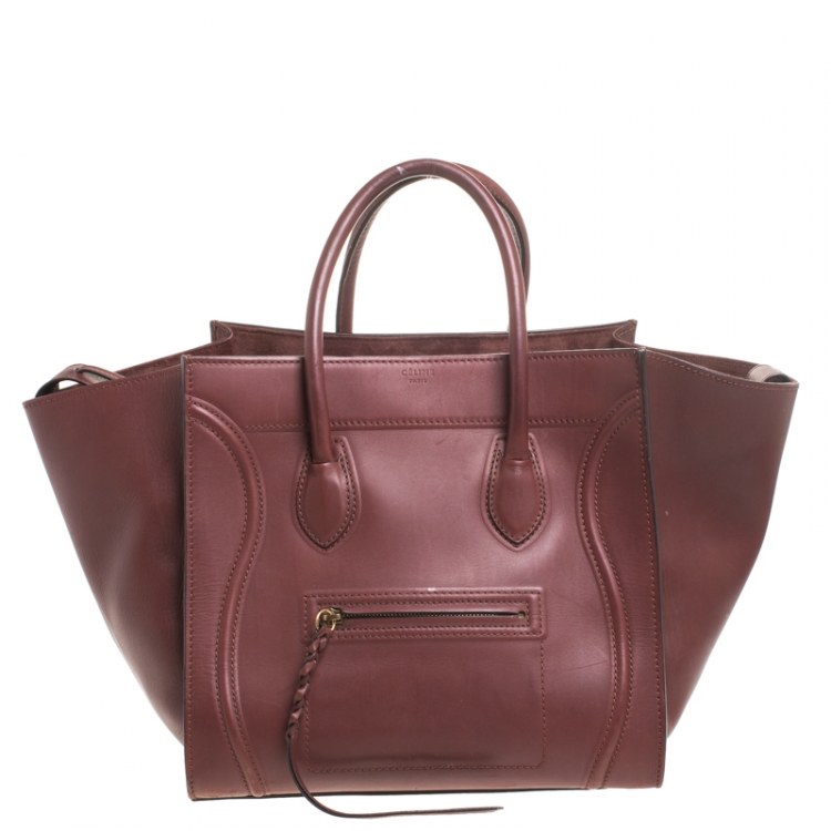 Pre Owned Celine Burgundy Leather Medium Phantom Luggage Tote 