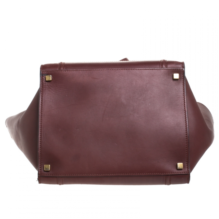 Pre Owned Celine Burgundy Leather Medium Phantom Luggage Tote 